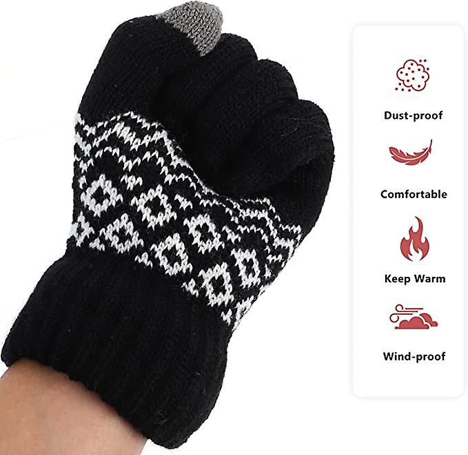 1 Pair Finger Knit Soft Outdoor Thicken Unisex Knitting Slip Anti Cycling Gloves Texting Elastic Windproof Weather Women Skiing Birthday And Gloves， F