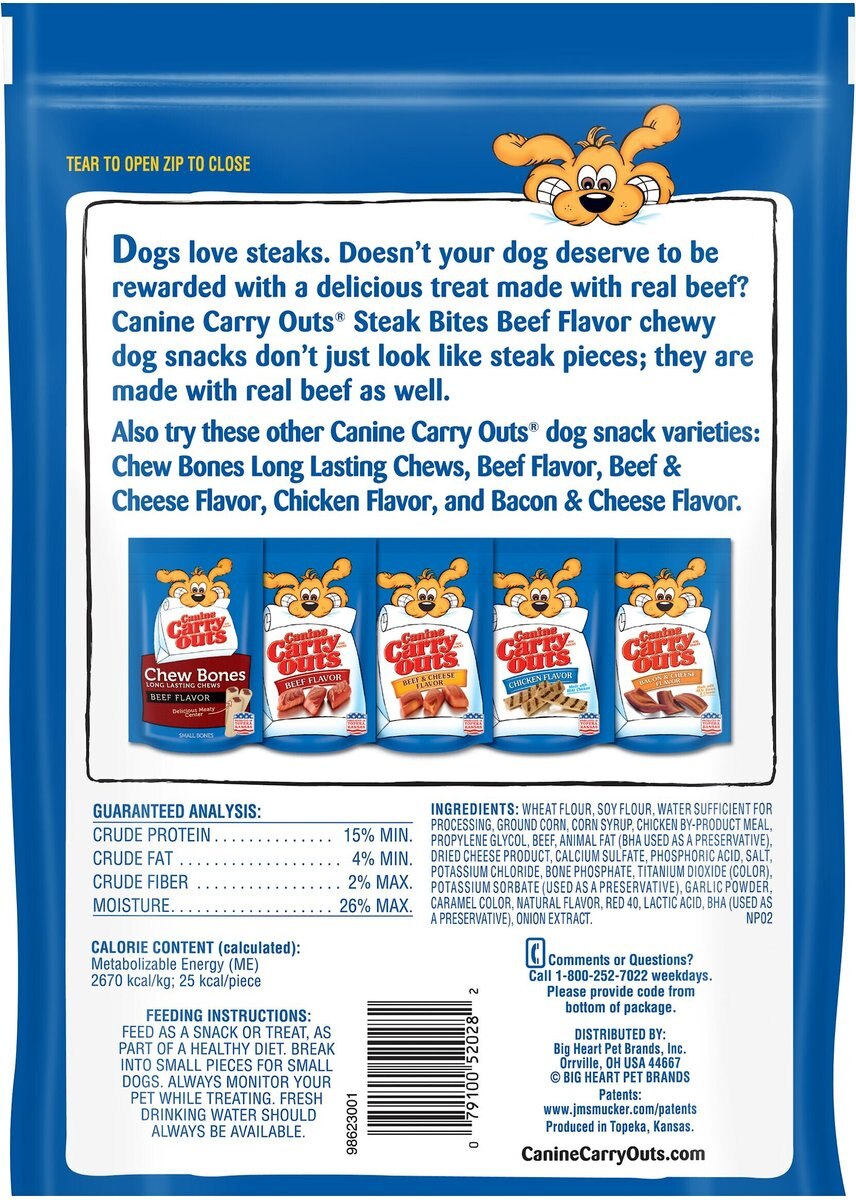 Canine Carry Outs Steak Bites Beef Flavor Dog Treats， 22.5-oz bag， case of 4