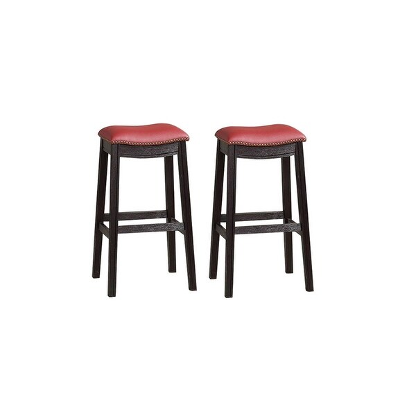 Burgundy Red PU Upholstery Bar Stool， Set of 2