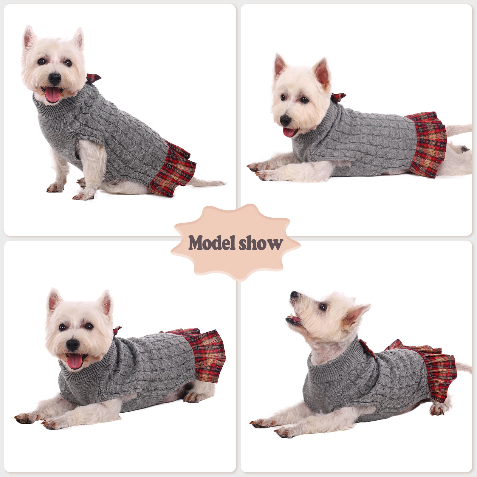 Kuoser Dog Sweater， Dog British Style Sweater Dress Warm Dog Sweaters Knitwear Vest Turtleneck Pullover Dog Coat for Small Medium Dogs Puppies Bulldog for Fall Winter with Leash Hole XS-XL