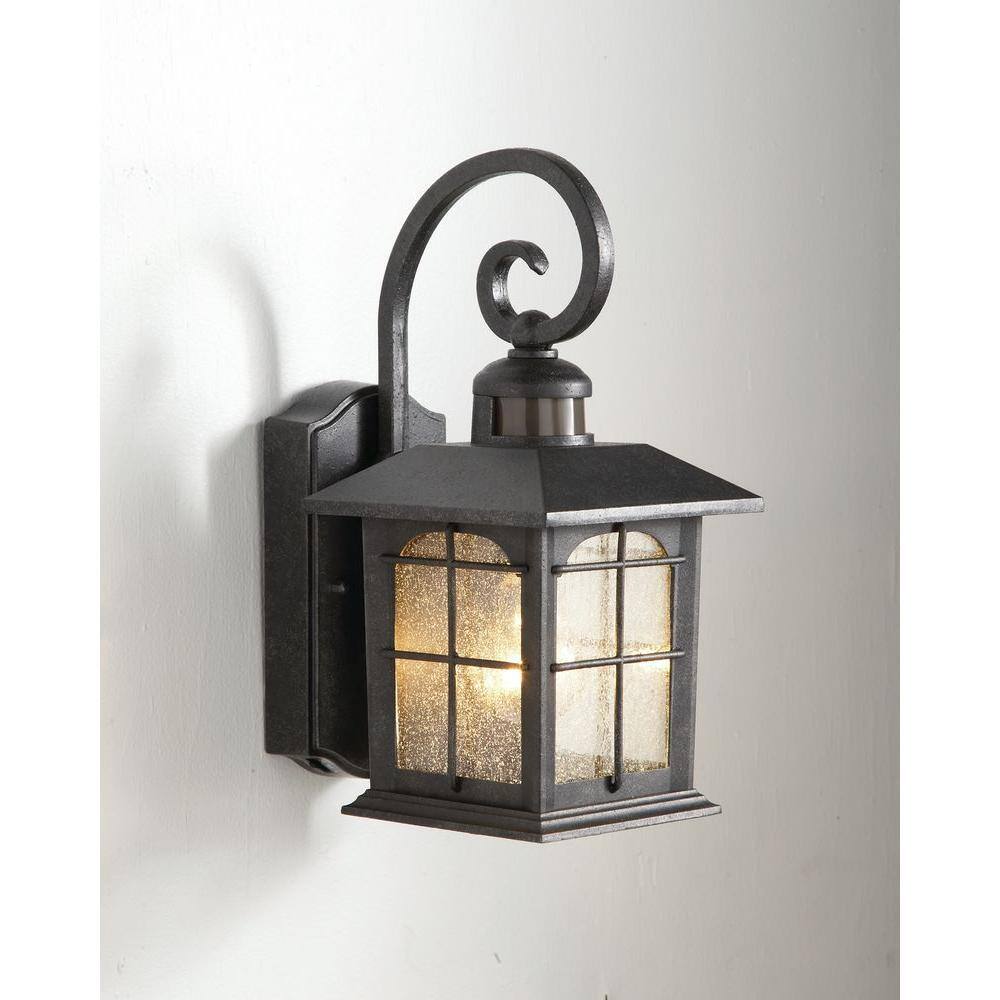 Hampton Bay 180-Degree 1-Light Aged Iron Outdoor Motion-Sensing Wall Lantern Sconce HB7251M-292