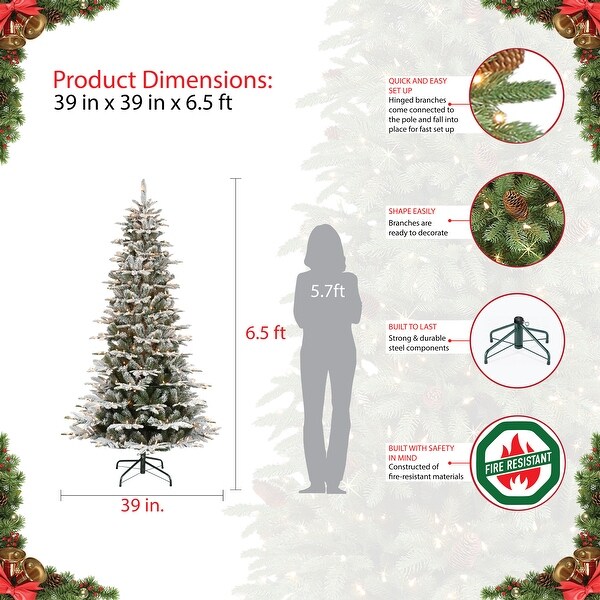 Puleo International 6.5' PreLit Slim Flocked Aspen Fir Artificial Christmas Tree