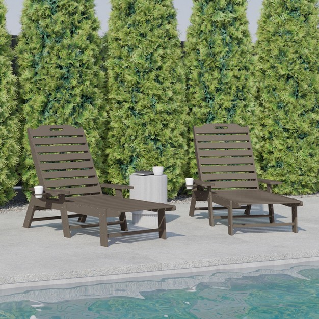 Flash Furniture Monterey Set Of 2 Adjustable Adirondack Loungers With Cup Holders All weather Indoor outdoor Hdpe Lounge Chairs