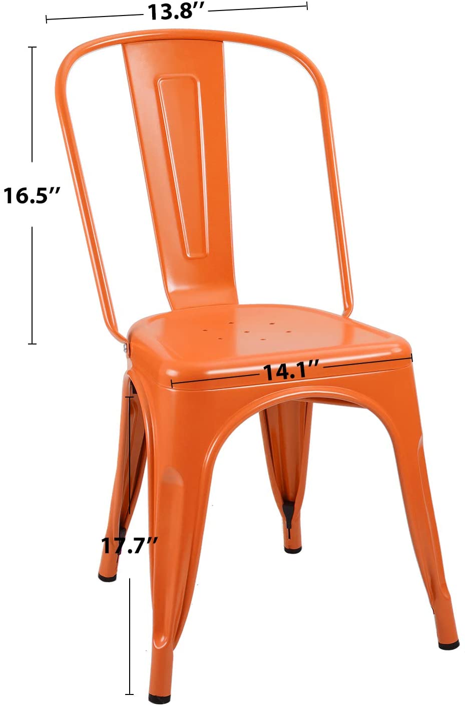 VINEEGO Metal Dining Chair Indoor-Outdoor Use Stackable Classic Trattoria Chair Fashion Dining Metal Side Chairs for Bistro Cafe Restaurant Set of 4 (Orange)