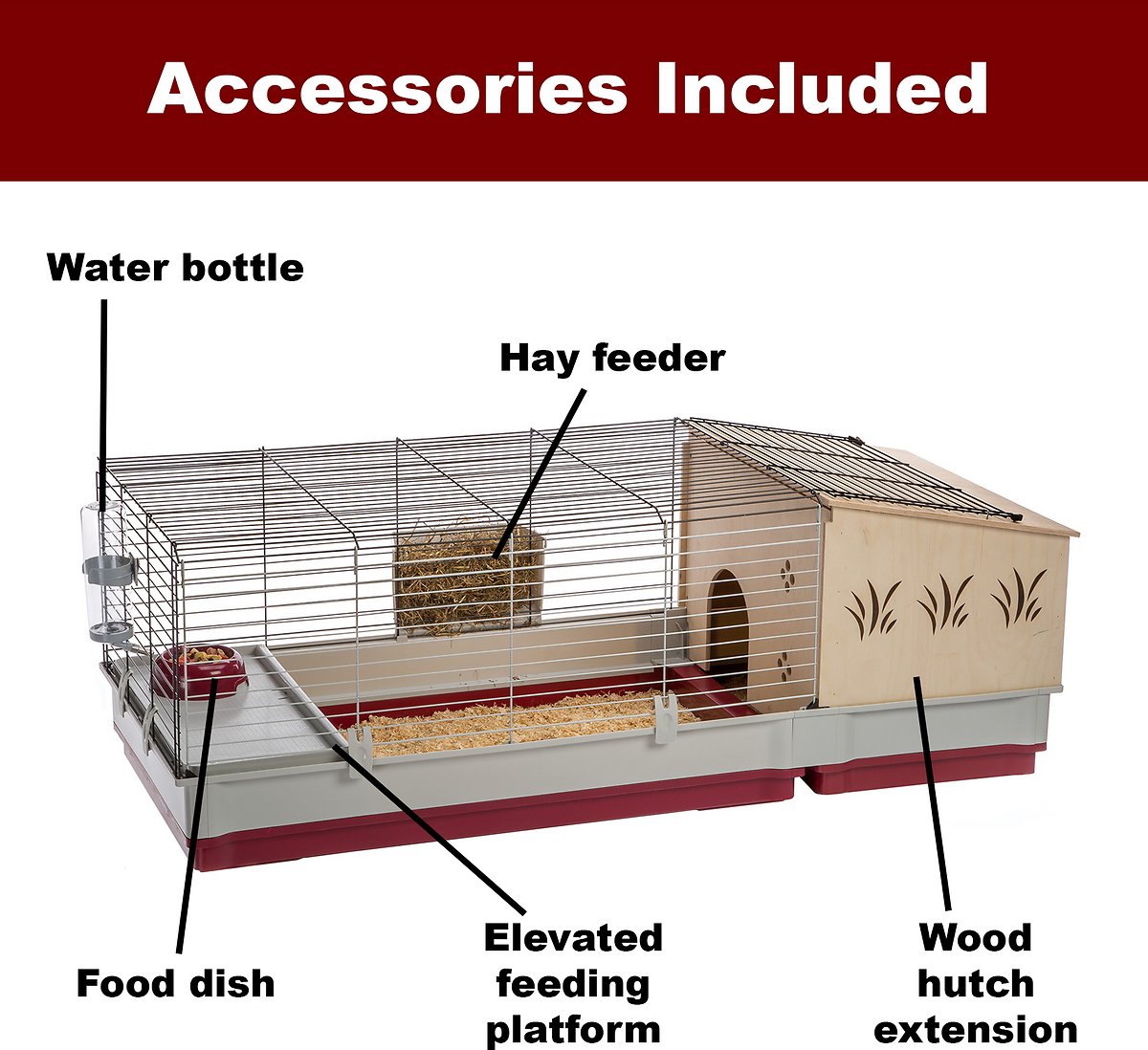 Ferplast Krolik Rabbit Cage | Extra-Large Rabbit Cage w/Wood or Wire Hutch | Rabbit Cage Includes All Accessories