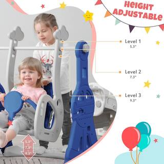 TIRAMISUBEST Blue Indoor and Outdoor Freestanding Kids Playground Climber Swing Playset with Basketball Hoop PPXY293801AAM