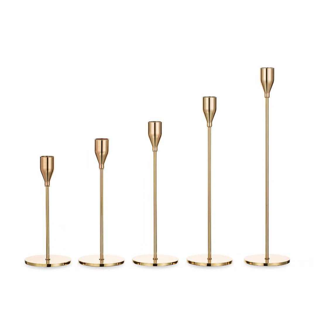 Nuptio Gold Candlestick Holders for Taper Candle Set of 5 Tall Metal Candle Holder Bundle