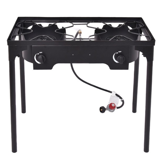 Costway Double Burner Gas Propane Cooker Outdoor Picnic Stove Stand Bbq Grill