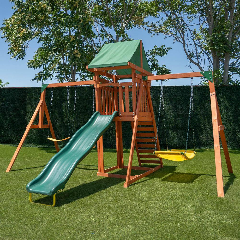 SPORTSPOWER Sherwood Wood Swing Set with Slide WP-746