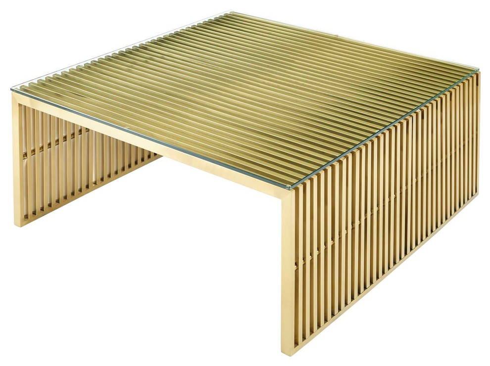 Modern Deco Coffee Table  Metal Steel Stainless Steel Glass  Gold   Contemporary   Coffee Tables   by House Bound  Houzz