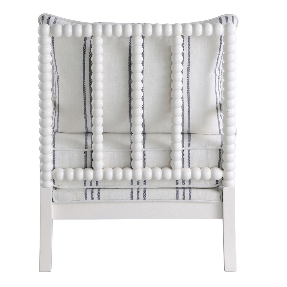 Fabric Upholstered Accent Chair with Spindle Accent in White and Navy