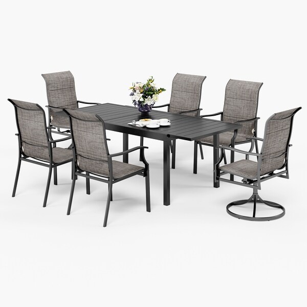 MAISON ARTS Patio Dining Set 9/7 Pieces Outdoor Metal Furniture Set，8/6 C Spring Motion Chairs and 1 Expandable Table