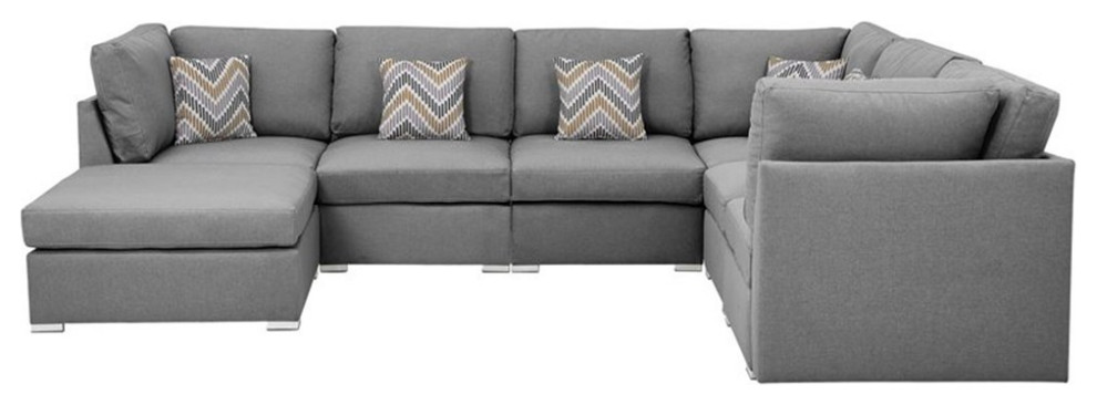 Bowery Hill Contemporary Fabric Reversible Modular Sectional Sofa Set in Gray   Contemporary   Sectional Sofas   by Homesquare  Houzz