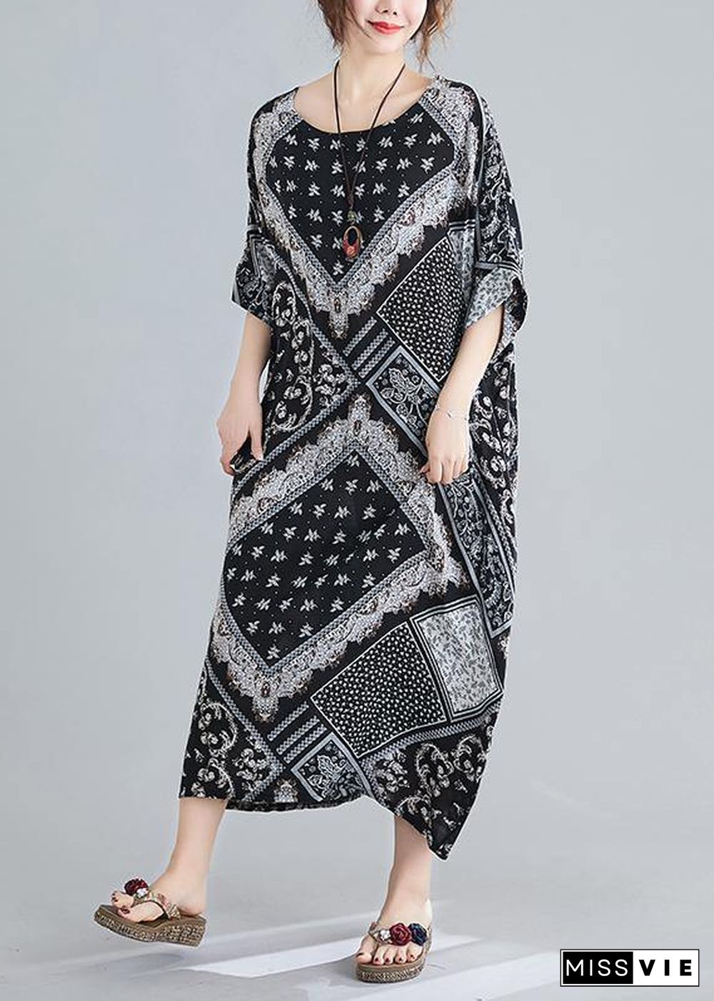 Women O Neck Summer Quilting Dresses Photography Black Print Traveling Dress