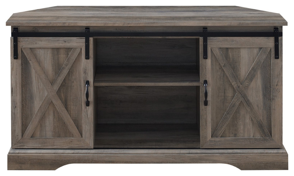 Modern Farmhouse TV Stand  X Accented Barn Doors and Adjustable Shelves   Farmhouse   Entertainment Centers And Tv Stands   by Declusia  Houzz