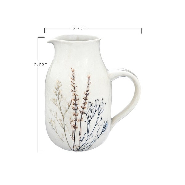 32 oz. Stoneware Debossed Floral Pitcher with Reactive Crackle Glaze Finish (Each One Will Vary)