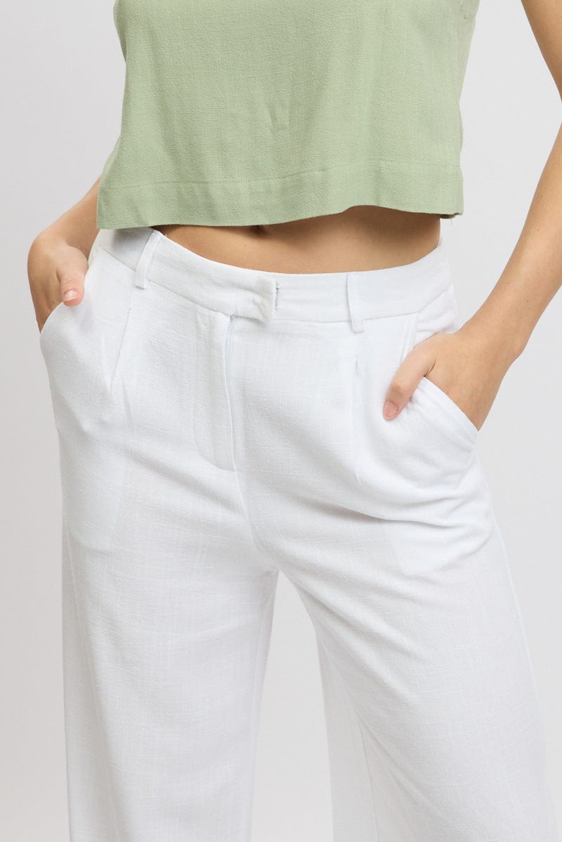 White Wide Leg Pants Mid Rise
