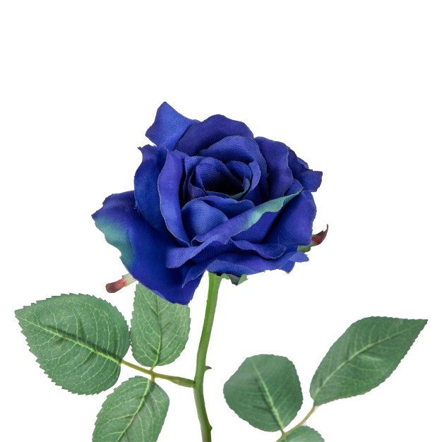 Blue Blooming Rose Artificial Silk Floral Pick