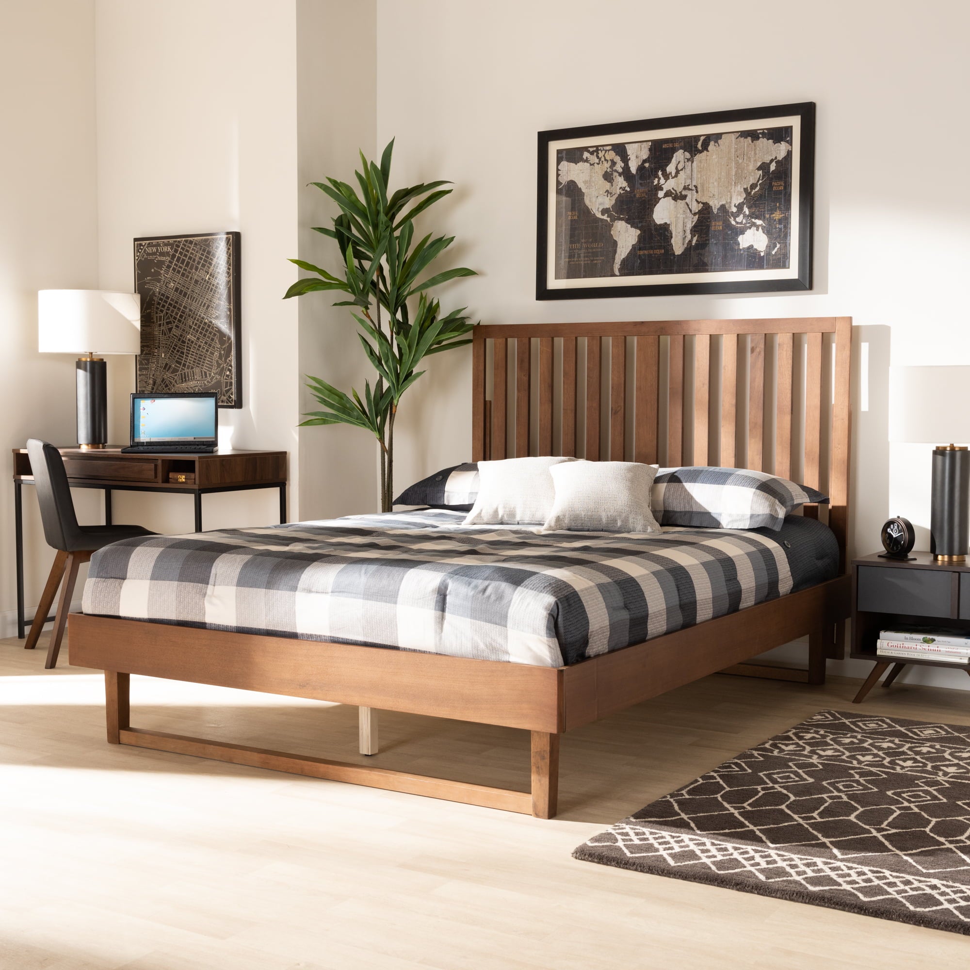 Baxton Studio Marin Contemporary/Modern Engineered Wood Platform Bed, Full, Walnut Brown