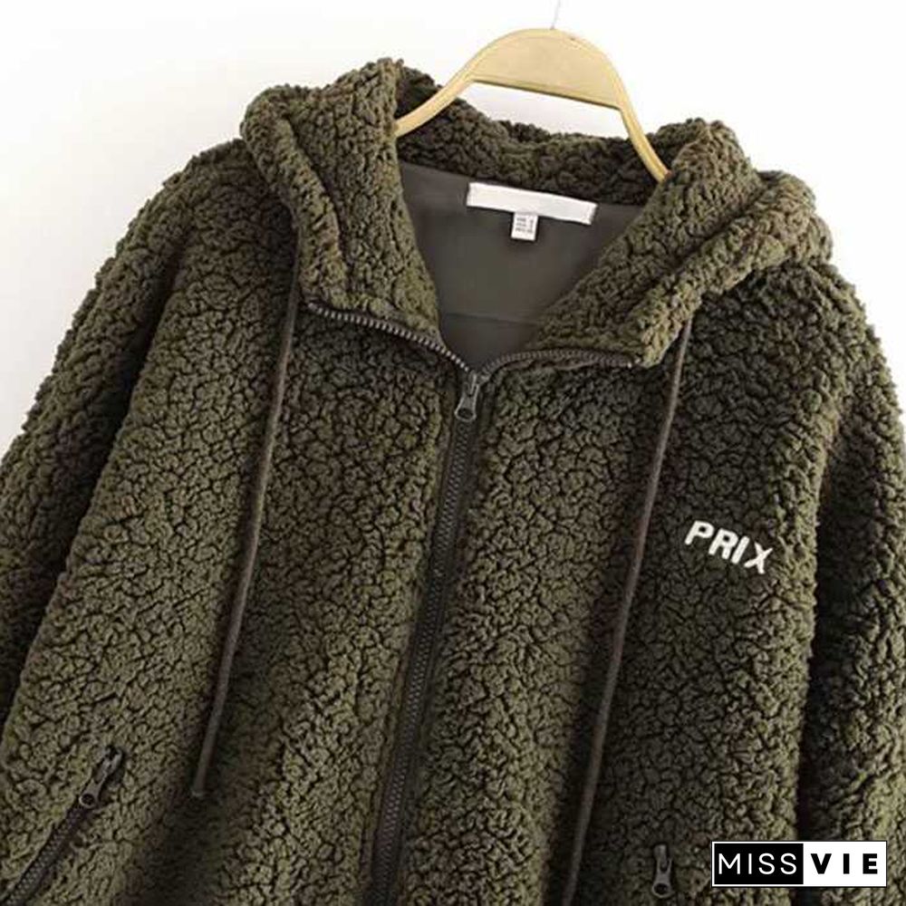 Bomber Fuzzy Warm Winter Jackets Hooded Teddy Coats