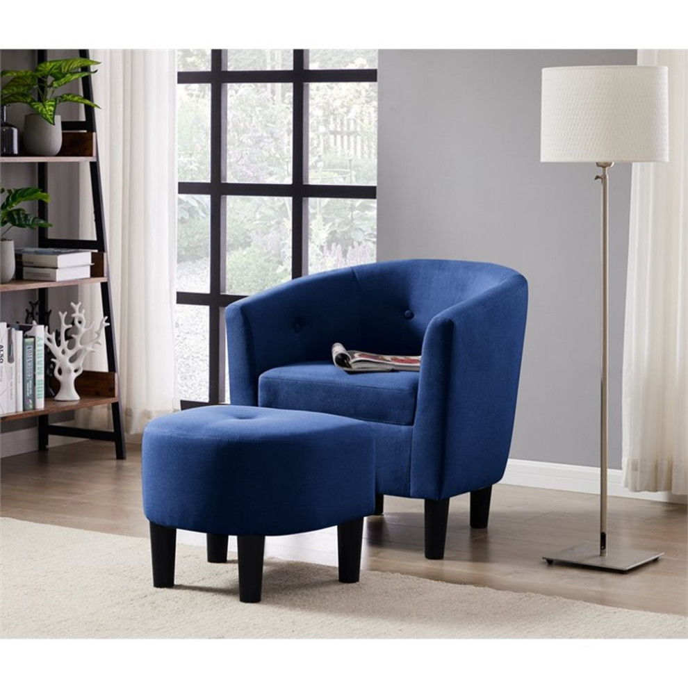 Devion Furniture Polyester Fabric Accent Chair with Ottoman in Blue   Armchairs And Accent Chairs   by Homesquare  Houzz