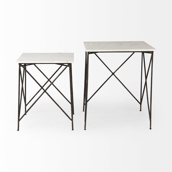 Lorlei White Marble Top w/ Antique Gold Iron Legs End/Side Tables (Set of 2)