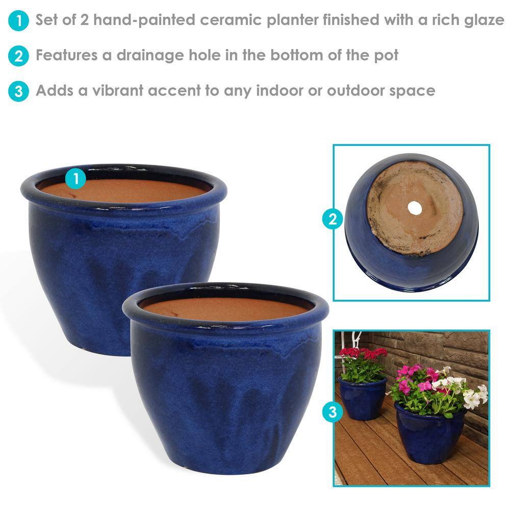 Sunnydaze Decor Chalet IndoorOutdoor Planter - 12 in. - Imperial Blue - Ceramic - Set of 2 AP-865