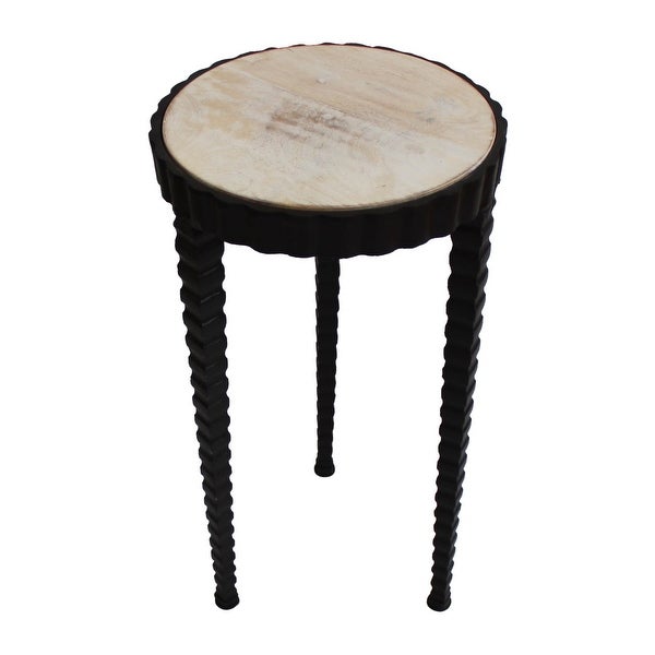 Brown and Black 22 Inch Round Wooden Side Table