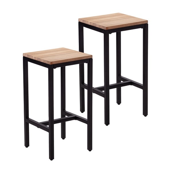 SEI Furniture Berhill Black Metal and Acacia Wood Bar Stools (Set of 2)