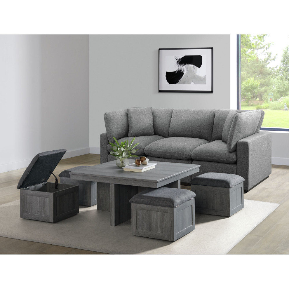 Picket House Dawson Coffee Table With 4 Storage Stools  Gray   Transitional   Coffee Tables   by Picket House  Houzz