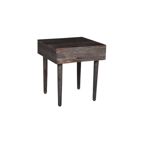 Porter Designs Waves Mid-Century Modern Solid Sheesham Wood End Table， Gray