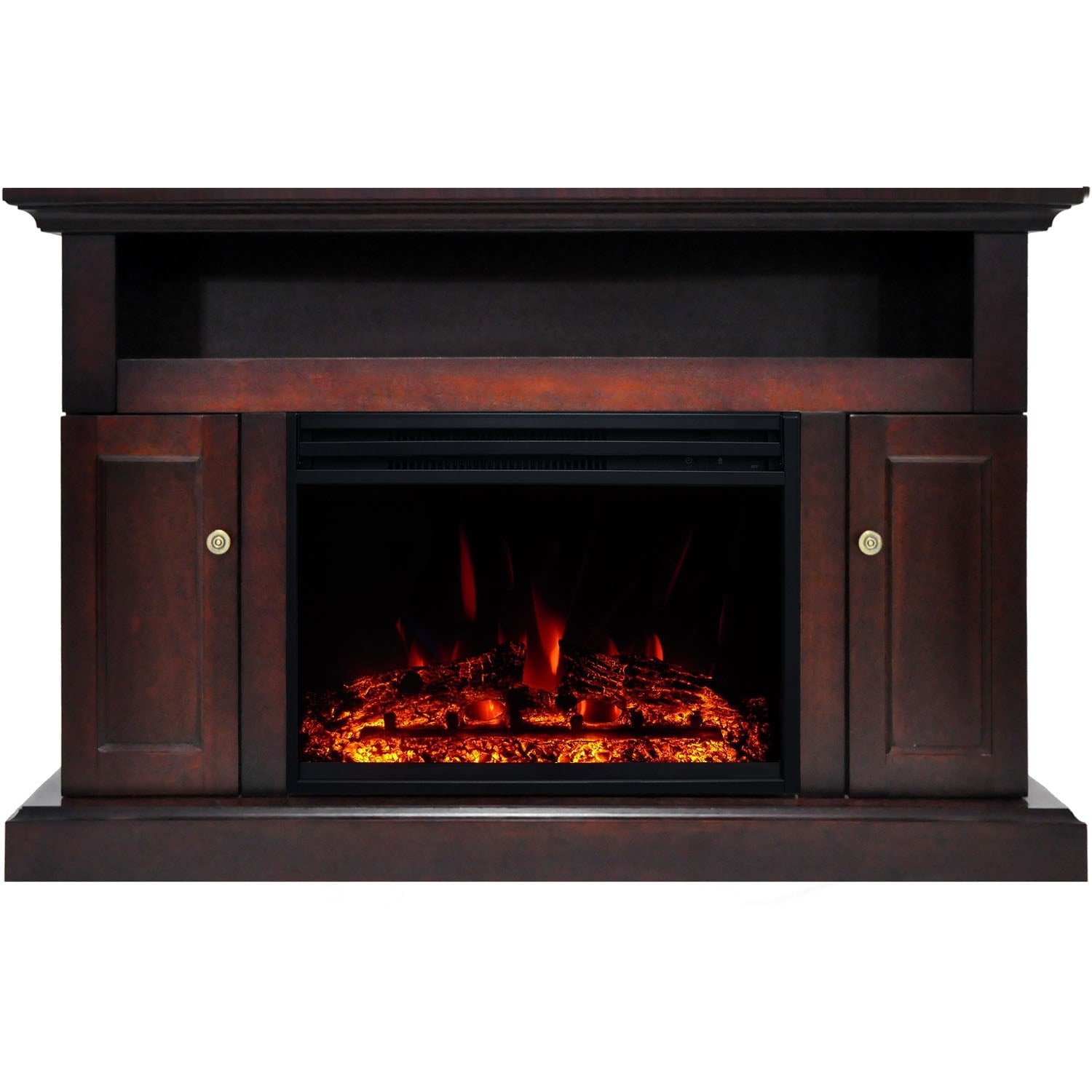 Cambridge Sorrento 47'' Electric Fireplace with Log Insert | Multi-Color Flame | For Rooms up to 210 Sq.Ft. | TV Stand | Remote | Mahogany Mantel | Adjustable Heat Settings | Timer