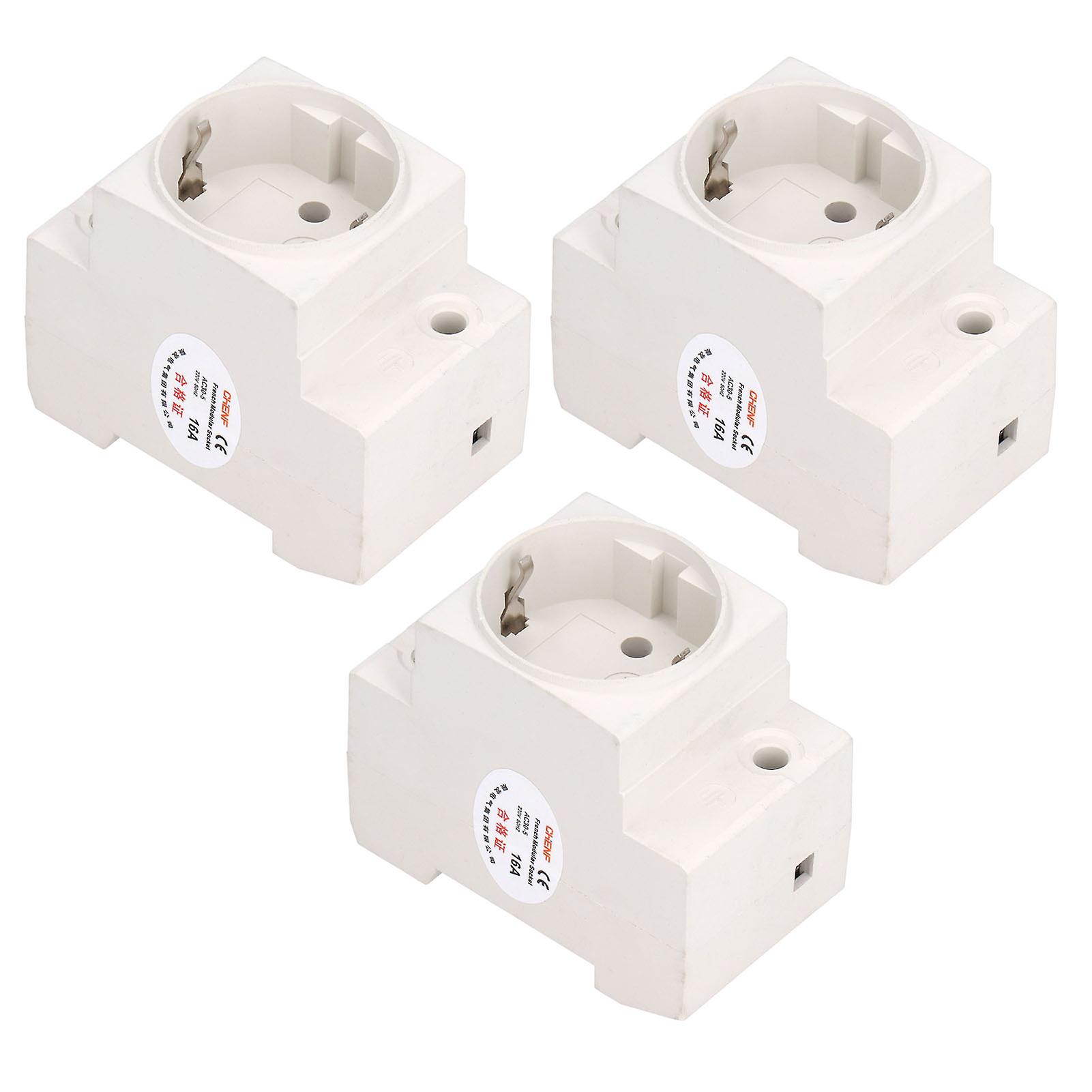 3pcs Power Socket Rail Adapter Electrical Outlet Industrial Connector Eu Plug Ac250v 10-16a