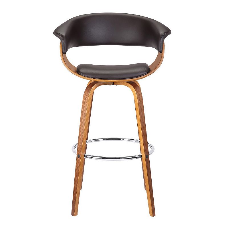 26 Inches Leatherette Swivel Barstool with Curved Design Seat， Brown