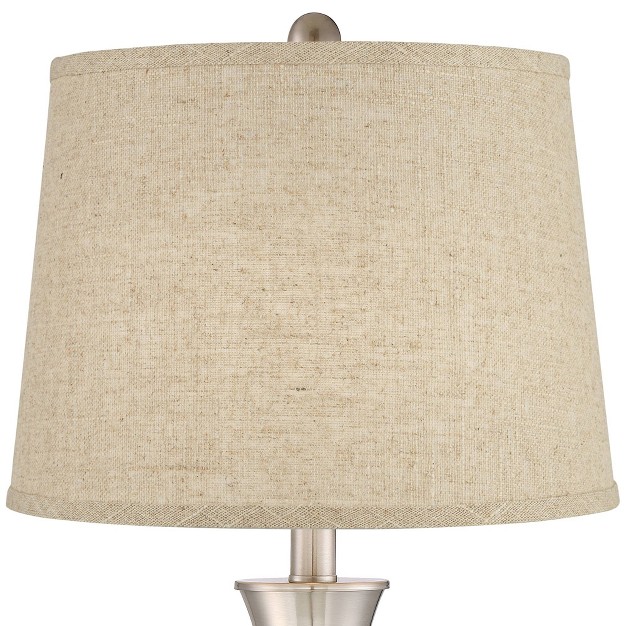 High Set Of 2 Brushed Nickel With Usb Charging Port Burlap Fabric Drum Shade For Bedroom Bedside Desk