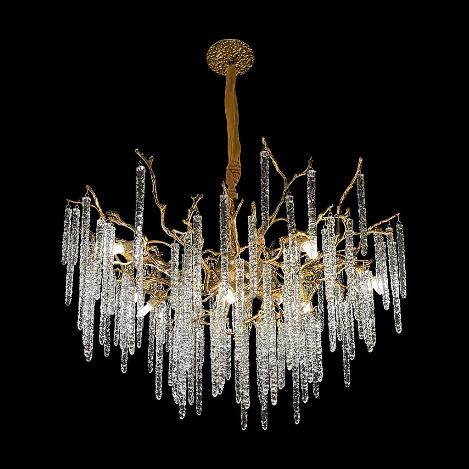 Crystal Icicles Branch Brass Chandelier