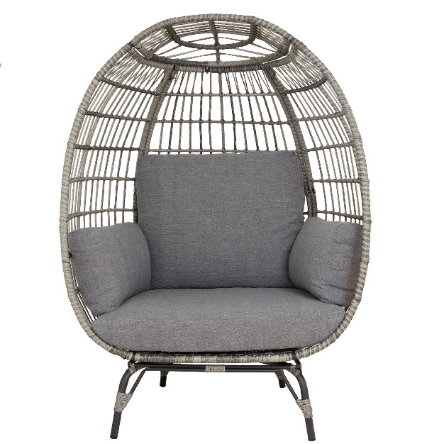 Barton Oversized Wicker Egg Chair Indoor outdoor Patio Lounger Seat Cushion Included Grey