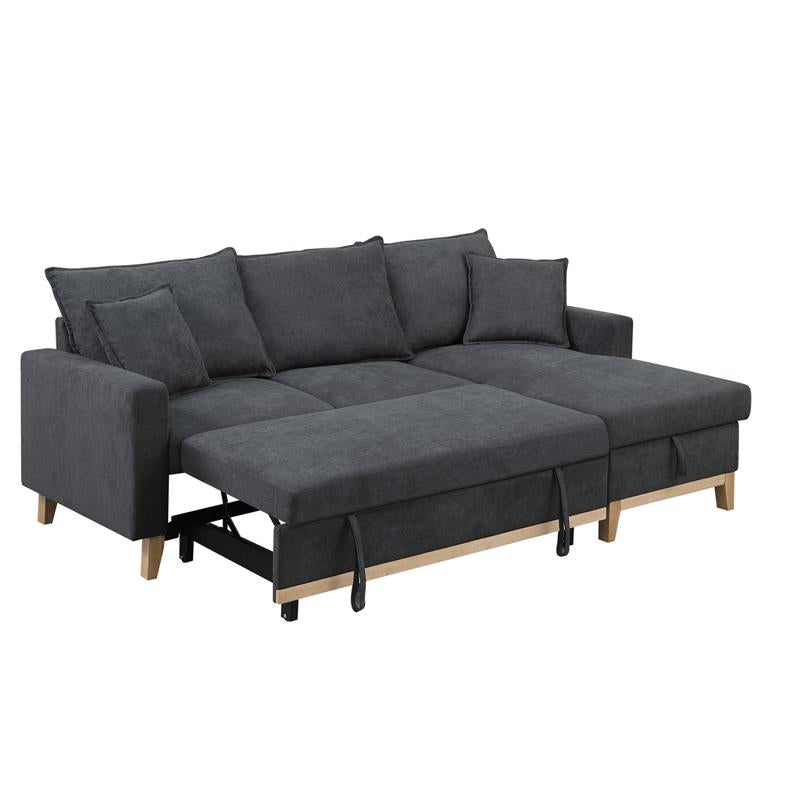 Bowery Hill Dark Gray Fabric Reversible Sleeper Sectional with Storage Chaise