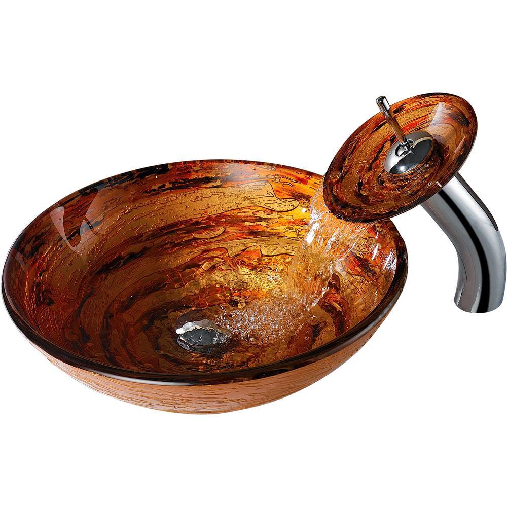 ANZZI Stanza Series Vessel Sink in Brown with Pop-Up Drain and Matching Faucet in Lustrous Brown LS-AZ061