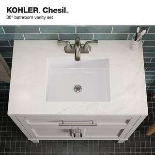 KOHLER Chesil 30 in. W x 18.89 in. D x 36.14 in. H Bathroom Vanity in Atmos Grey with Bianco Bella Top R35903-ASB-AGA