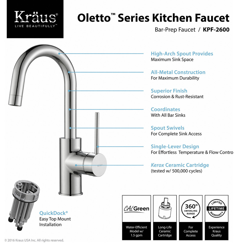 Kraus KPF 2600 Oletto 1.8 GPM 1 Hole Bar Faucet   Contemporary   Bar Faucets   by Buildcom  Houzz