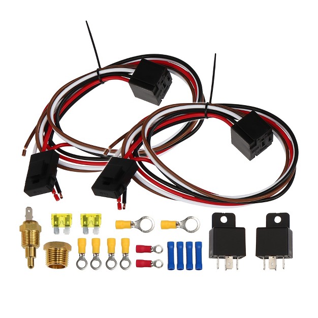 Unique Bargains Dual Electric Fan Relay Kit With Thermostatic Switch Radiator Cooling Car Fan Wiring Kit Controller 185 On 175 Off 40a 1set