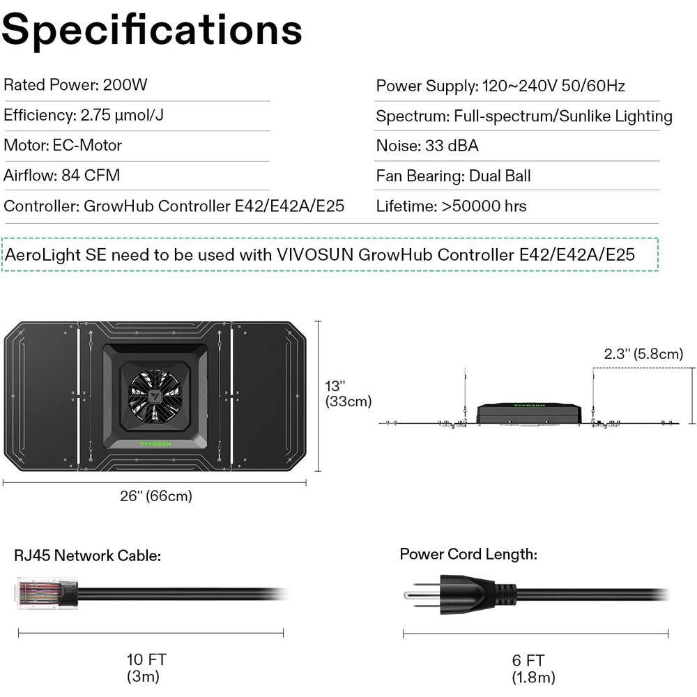 VIVOSUN AeroLight 13 in. 200-Watt LED Grow Light with an Integrated Circulation Fan Warm White wal-VSA200SE