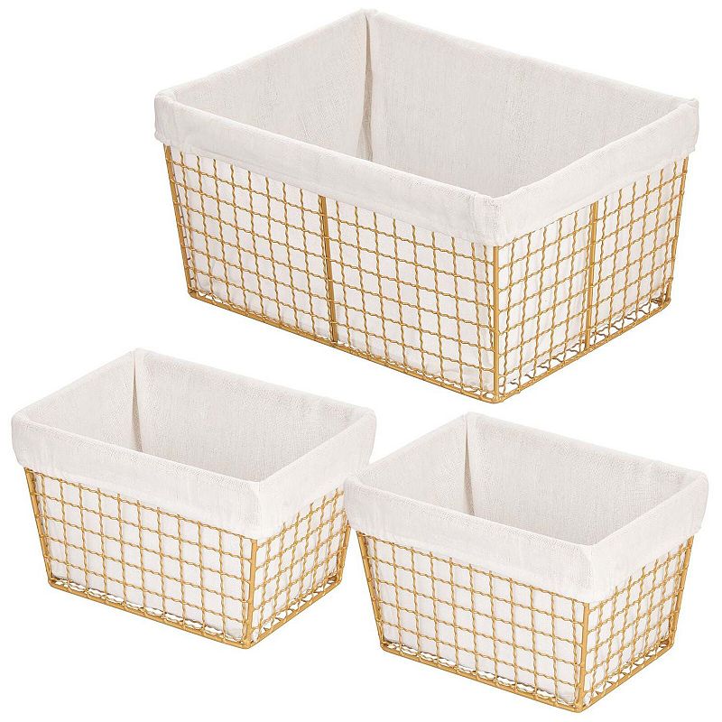 mDesign Metal Household Storage Basket with Fabric Liner - Set of 3