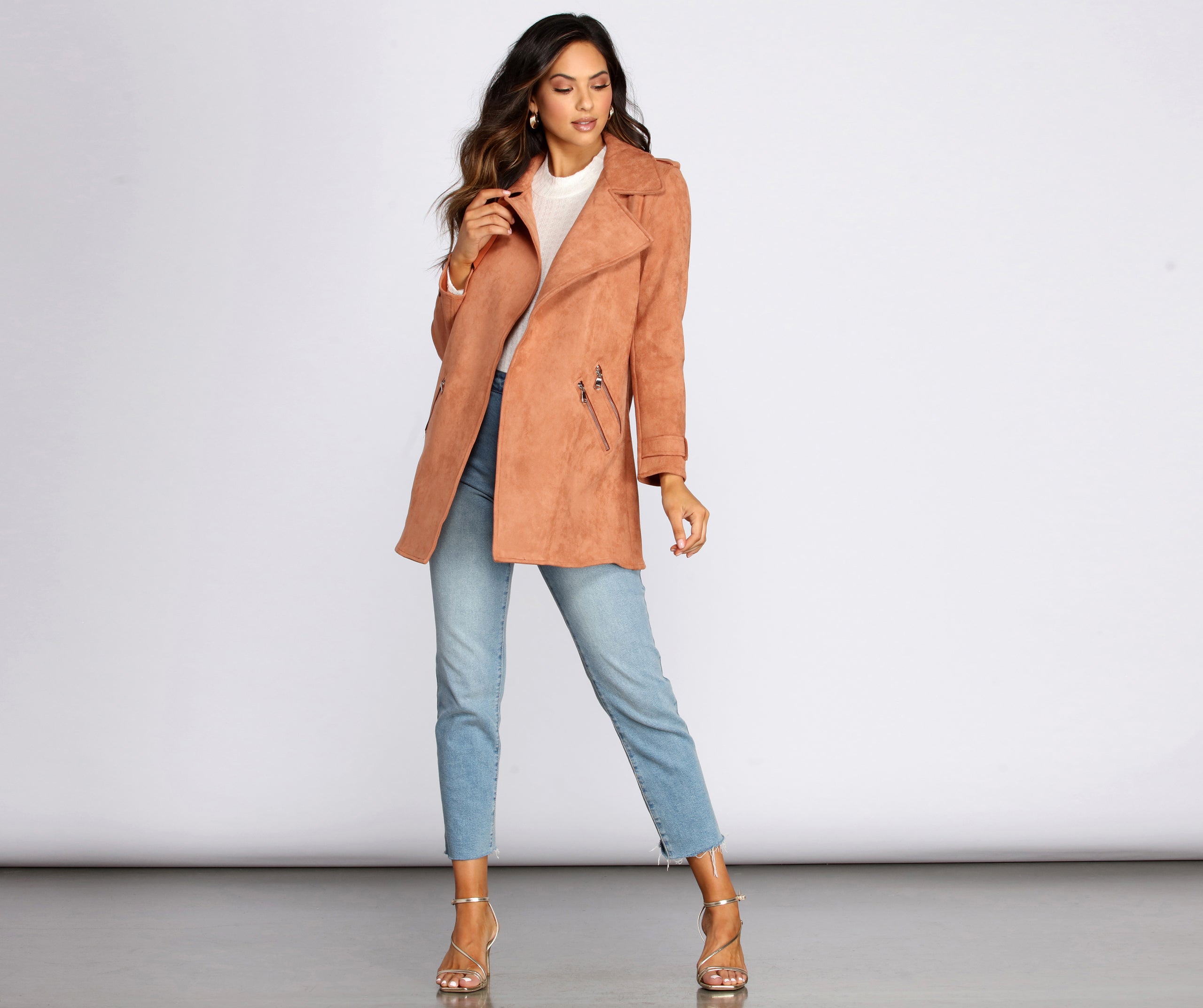 Flyin' First Class Faux Suede Trench Coat