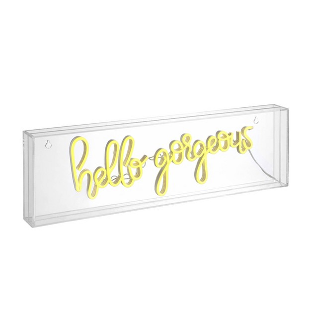 Hello Gorgeous Contemporary Glam Acrylic Box Pendant includes Led Light Bulb Neon Yellow Jonathan Y