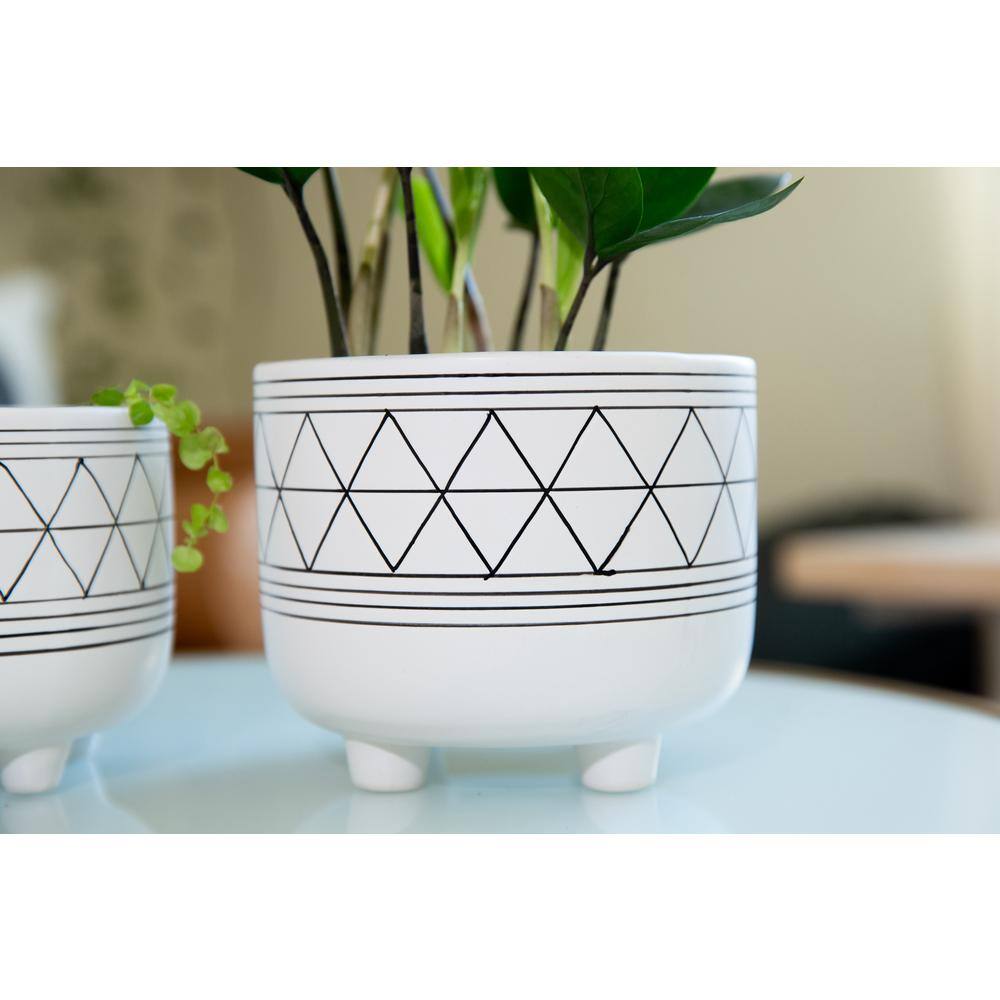 Flora Bunda 6 in. and 5 in. WhiteBlack Ceramic Line Geometric with Legs Mid-Century Planter (Set of 2) CT246E2-BLK