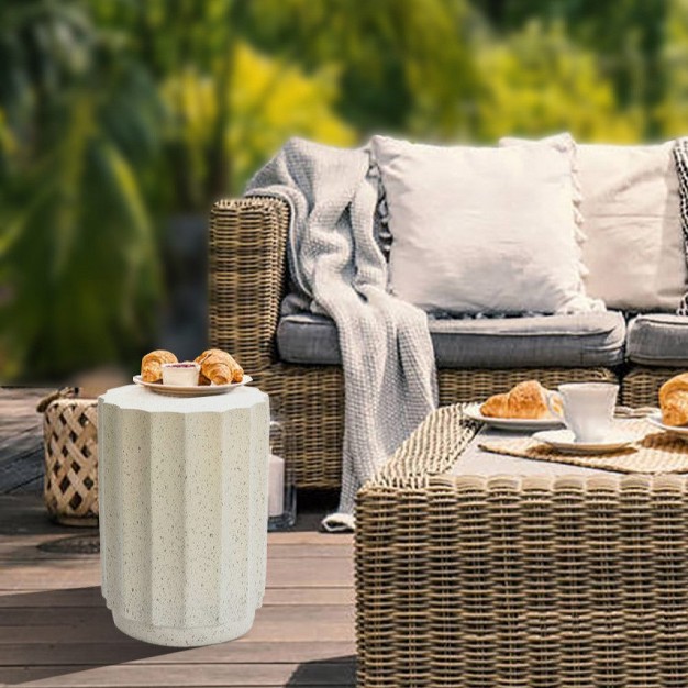 Luxenhome Off White With Gray Cement Round Side Table