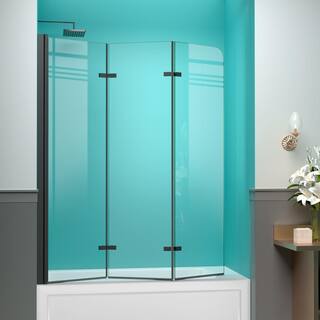 Zeafive 51.2 in. W x 59 in. H Pivot Hinged Bath Tub Door for Shower in Matte Black with 14 in. Tempered Clear Glass ZDS51-MB