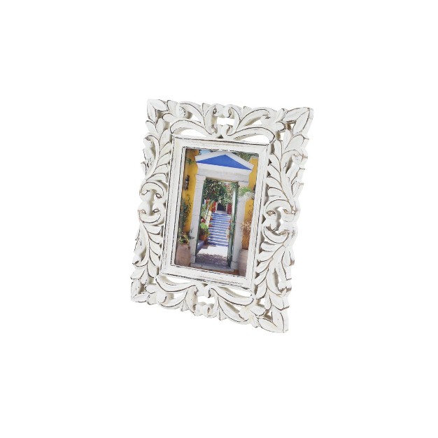 Mango Wood Scroll Handmade Intricate Carved 1 Slot Photo Frame Rustic White Olivia amp May